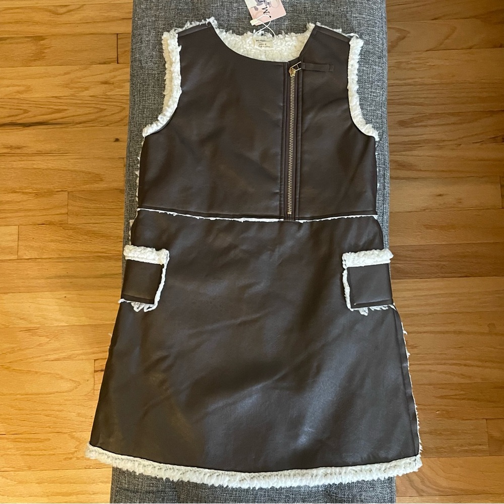 M.L. Kids Brown Faux Leather Dress with Cotton Lining
